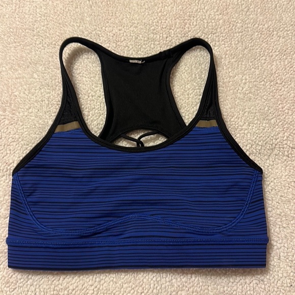 Lululemon Sweaty Or Not Sports Bra Racerback Blue Black Strappy Cut Out - Picture 3 of 13